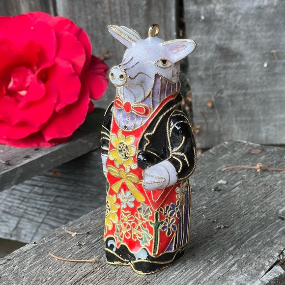 VINTAGE Cloisonne enamel pig figurine ornament|5” tall - Picture 2 of 10